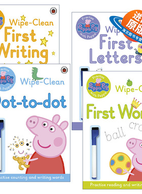 英文原版 Peppa Pig Practise with Peppa Wipe-Clean 小猪佩奇可重复擦写书 4册 拼写单词书写刷刷笔书 英文书写练习册 进口书籍