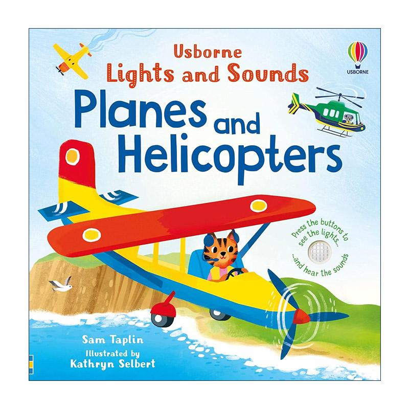英文原版 Usborne Lights and Sounds Planes and Helicopters 尤斯伯恩奇妙闪光发声书 飞机和直升飞机 儿童早教启蒙认知纸板书