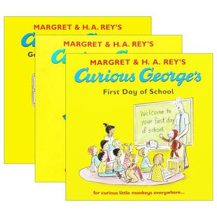 英文原版 Curious George 好奇猴乔治3册 儿童趣味图画故事绘本 赶火车 去巧克力工厂 上学的第一天 英文版 进口英语原版书籍