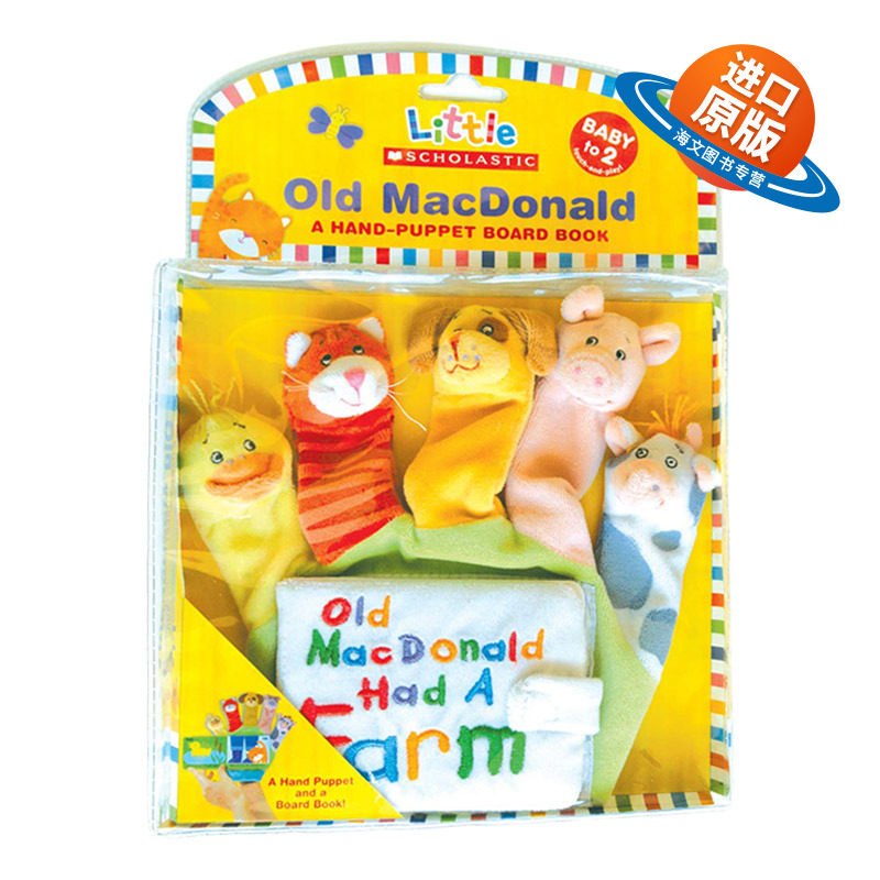老麦克唐纳拇指偶布书 Little Scholastic: Old MacDonald Hand-Puppet Board Book 儿歌玩具手指偶 英文版进口英语书籍儿童外文书