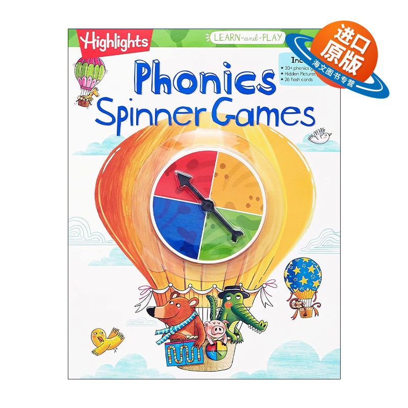 英文原版 Highlights Learn-and-Play Phonics Spinner Games 亮点边玩边学系列 拼读旋转游戏 幼儿园儿童自然拼读学习活动书