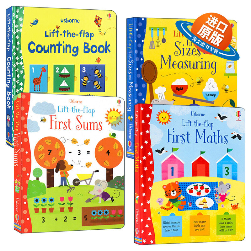 英文原版绘本 Usborne Lift-the-Flap 儿童数学启蒙翻翻书4册 数字计数/加减法/尺寸和测量 幼儿早教 英文版 进口英语原版书籍