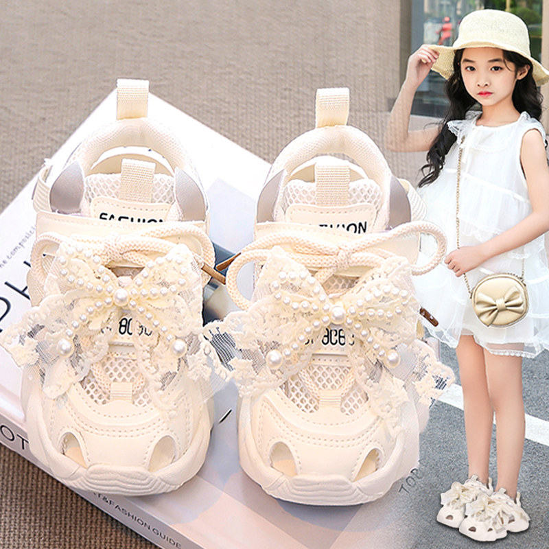英国潮牌时尚女童鞋子儿童凉鞋夏款2026新款软底运动鞋镂空网鞋潮