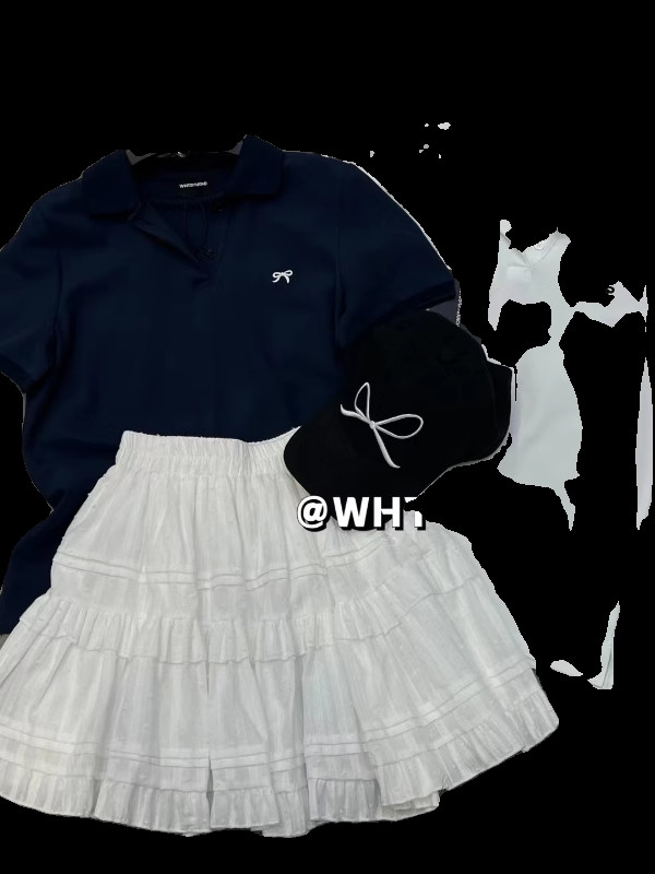 KOREAN VERSION FASHION POLO NECK SHORT SLEEVE T-SHIRT WOMENS SPRING SUMMER 2024 NEW SIMPLE CASUAL AND VERSATILE BOW TOP INS