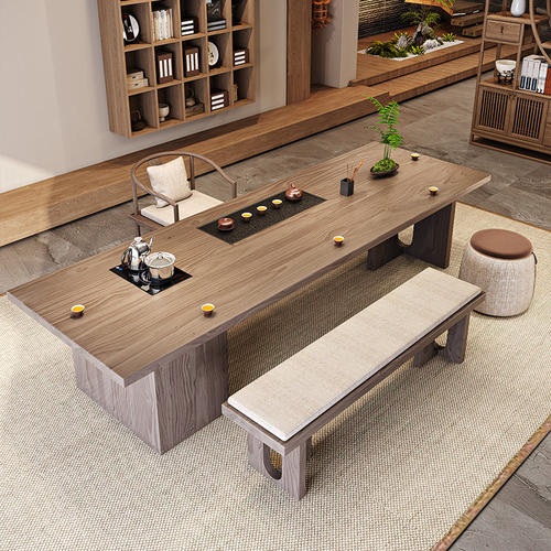 侘寂风茶台实木茶桌椅组合烧水壶一体嵌入式泡茶桌子办公室接待区