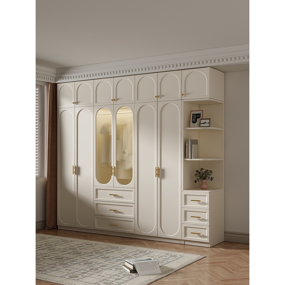 法式美式奶油风玻璃主卧衣柜家用卧室梳妆台一体小户型成品大衣橱