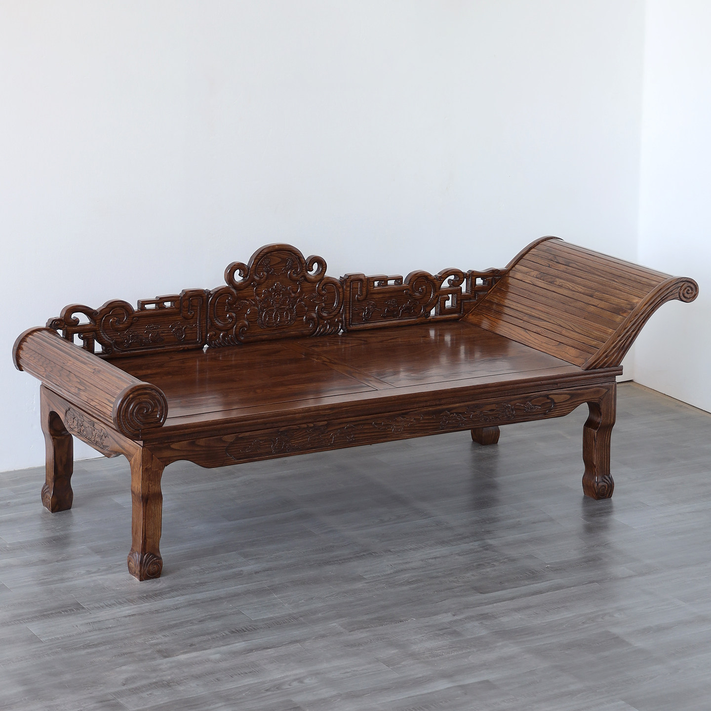 实木贵妃床中式榆木雕花仿古美人榻小户型客厅沙发躺椅单人罗汉床