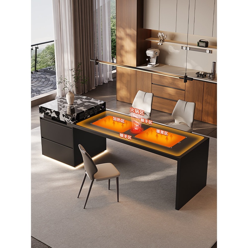 岛台餐桌一体家用小户型可伸缩2025新款高级厨房多功能智能中岛台