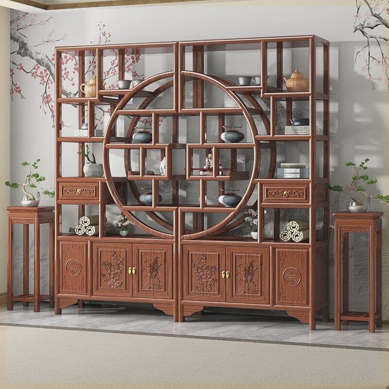 实木博古架办公室多宝阁新中式茶叶展示柜书架隔断置物陈列架摆件