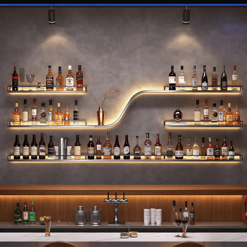 吧台墙上酒吧酒架壁挂酒柜壁挂式展示架发光餐厅铁艺置物架红酒