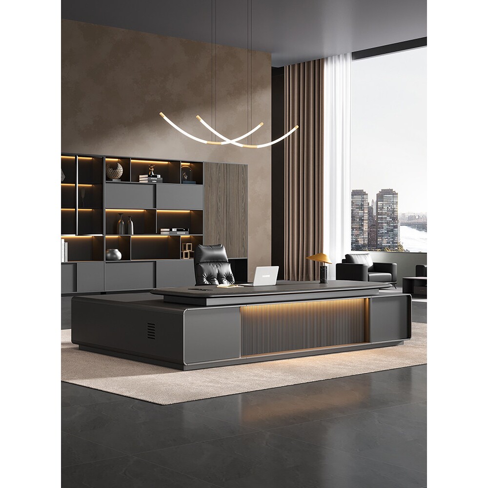 办公桌老板桌轻奢高级感总裁董事长烤漆大班台办公室经理桌椅组合