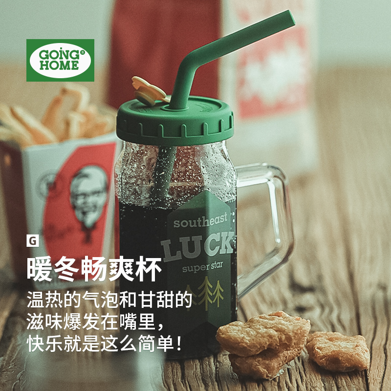 吸管杯高级感轻奢高颜值杯子无铅高硼硅玻璃水杯带盖带把手可乐杯
