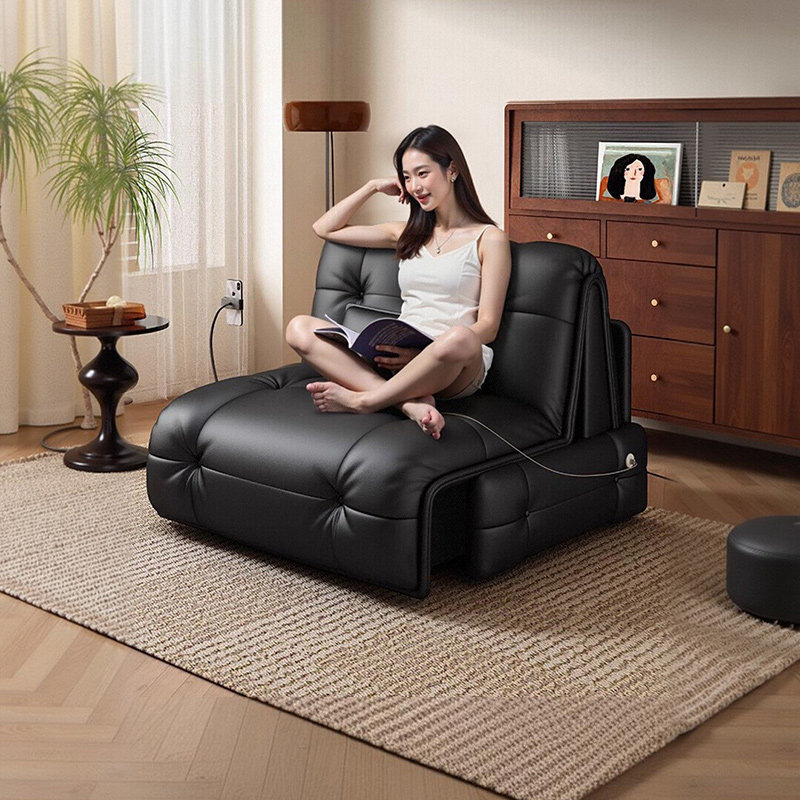 杜泽梵电动可伸缩单人位真皮沙发客厅休闲 椅全自动折叠两用沙发