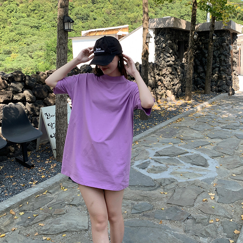 宽松落肩袖t恤女夏遮PP半高领图片