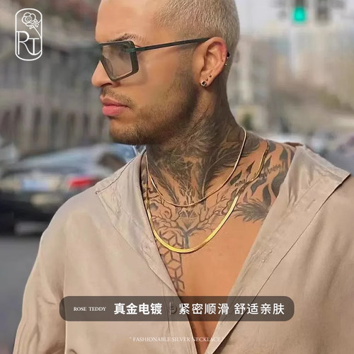 刀片蛇骨链男士款嘻哈潮流镀18k金2026新款项链高级感男式痞帅