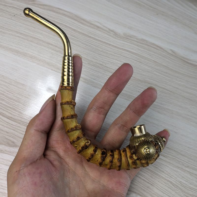 贵州竹子烟杆弯式 15cm旱烟斗竹节弯烟杆 老式短款旱烟袋便携竹根