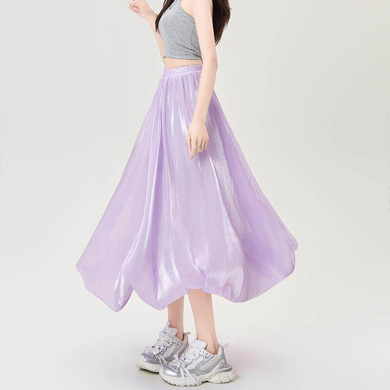 BLLOUKE韩版设计感白色花苞半身裙女春夏2025新款垂感a字裙蓬蓬
