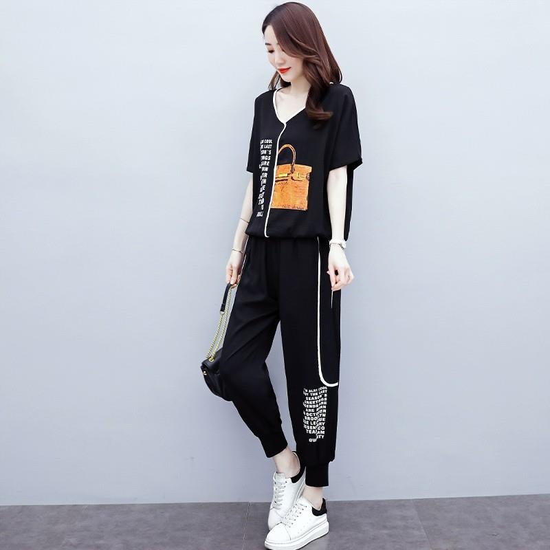 BLLOUKE运动服套装女夏季2025新薄款欧洲站时尚休闲九分裤两件套