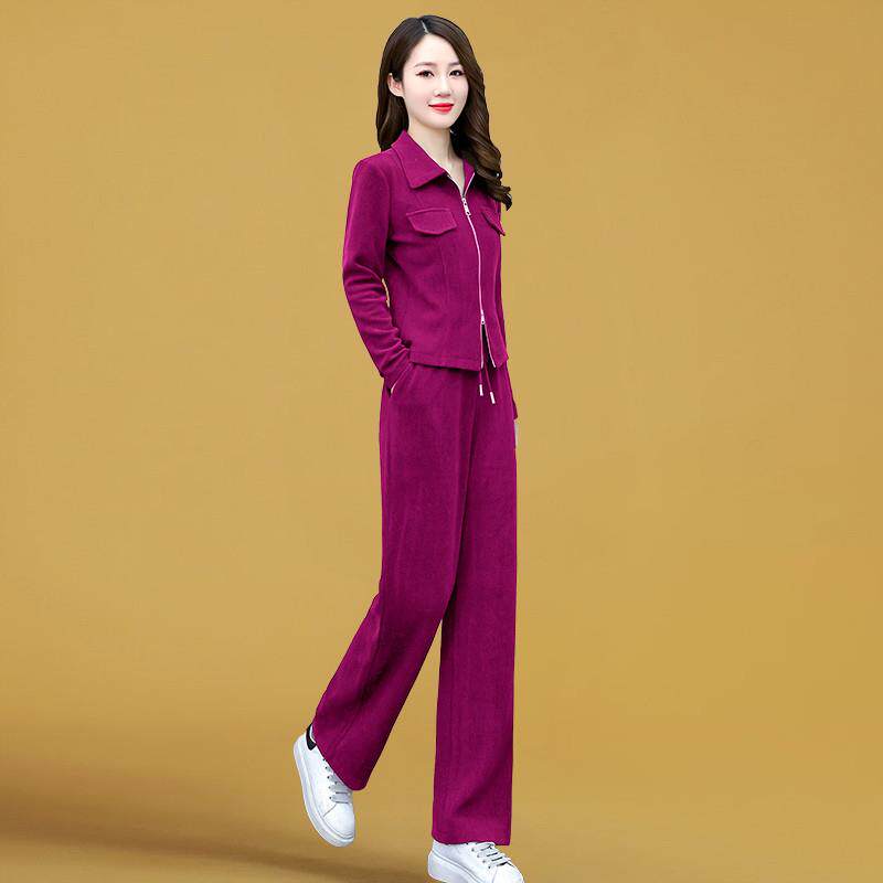 BLLOUKE年轻妈妈休闲运动套装女2025春秋新款韩版修身上衣阔腿长