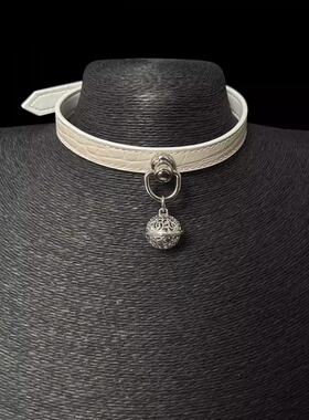 真皮白色鳄鱼纹项圈牛皮高端chocker铃铛锁骨链刻字定制脖圈