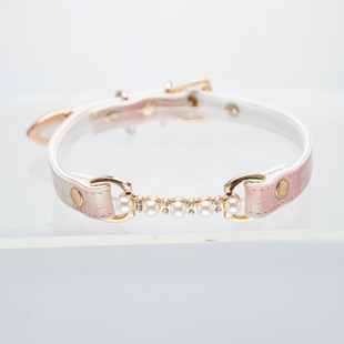 鳄鱼纹项圈choker亚文化小众粉色系可调节k9珍珠颈链