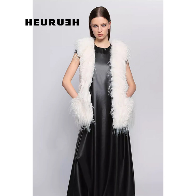 Heurueh中长款仿皮草马甲
