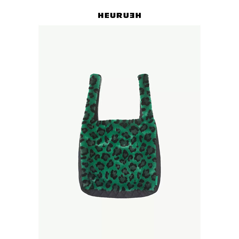 HEURUEH仿皮草豹纹拼接购物袋