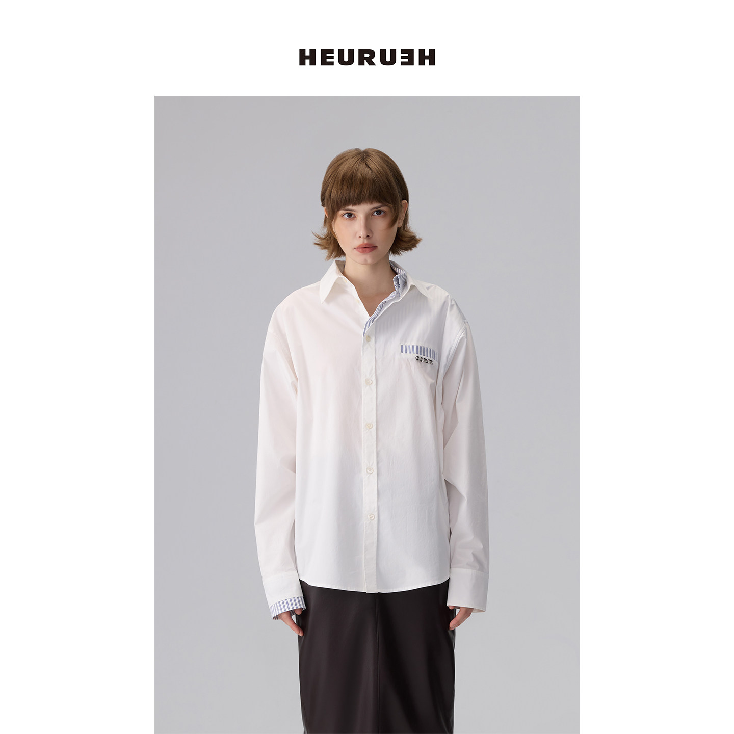 HEURUEH拼接假两件设计衬衫