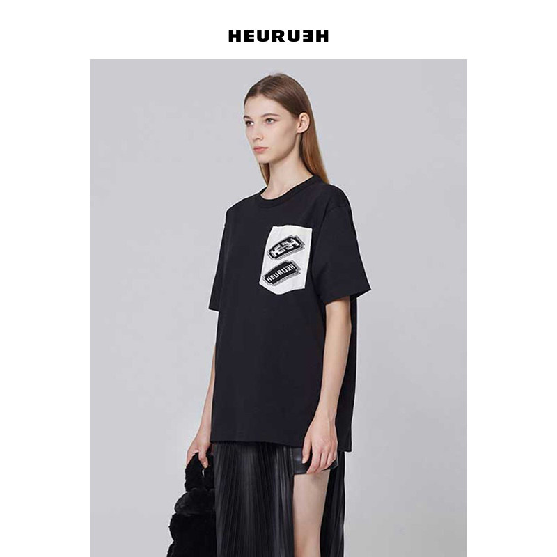 Heurueh针织口袋短袖宽松厚款t恤