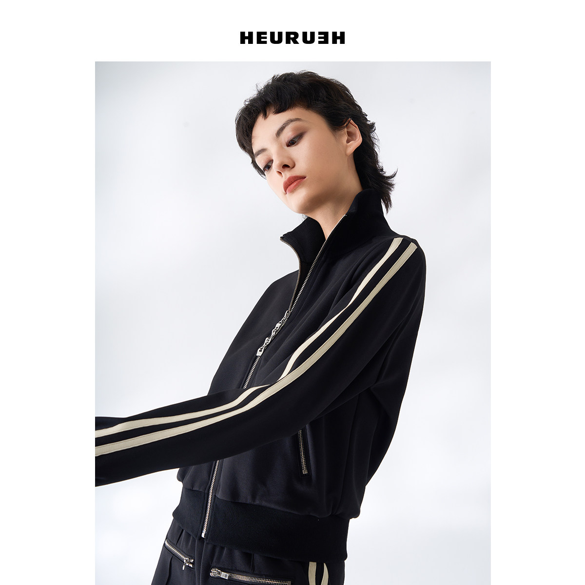 HEURUEH黑色立领轻薄休闲外套