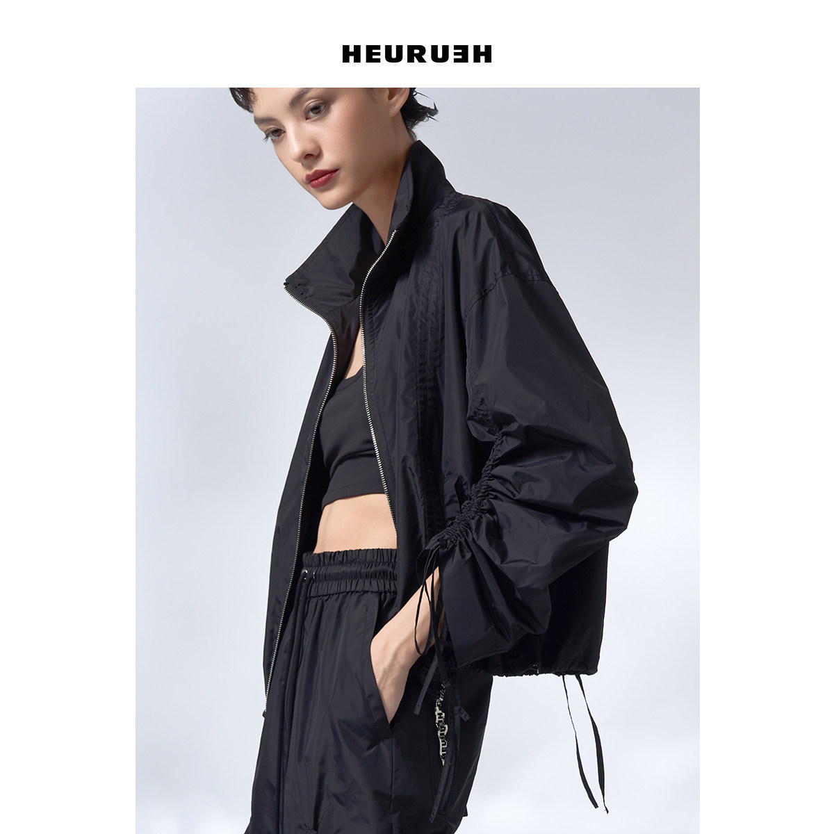 HEURUEH SS25春夏新品 休闲外套女尼龙抽绳夹克