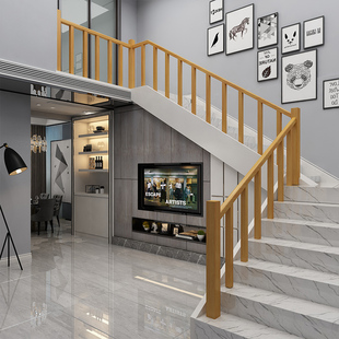 简约现代实木楼梯扶手护栏阁楼立柱复式酒吧护栏装饰走廊栏杆围栏