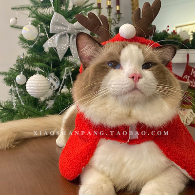 【小山胖】宠物猫咪狗狗圣诞节衣服围脖围巾装饰披风斗篷帽子麋鹿