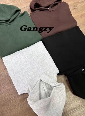 Gangzy廓感基础短宽收腰抓绒连帽卫衣 Boxy版型柔软挺廓水洗磨毛