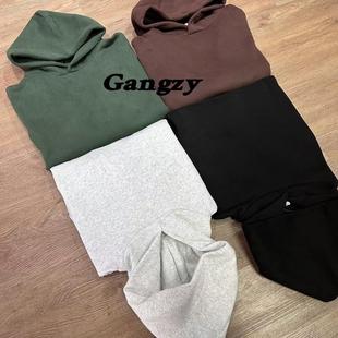 Gangzy廓感基础短宽收腰抓绒连帽卫衣 型柔软挺廓水洗磨毛 Boxy版