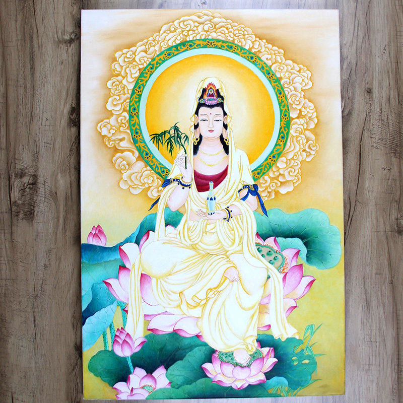 安莲平面手绘佛像油画一级书画家