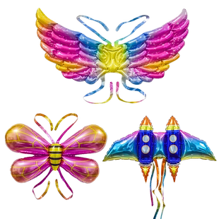网红蜜蜂蝴蝶翅膀气球背饰儿童天使火箭充气玩具生日地推摆摊批发