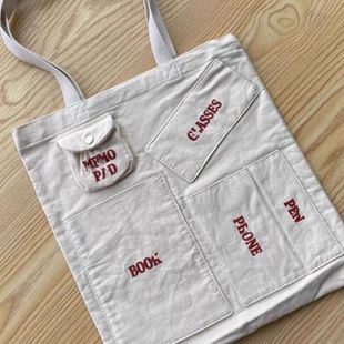 原厂真品复古杂志附录小众帆布印字母多袋女用单肩手提托特包