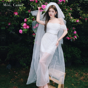 Misi.Camii2025年夏季新款女装钻饰钉珠开叉抹胸礼服裙高定连衣裙