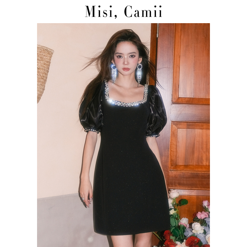 Misi,Camii甜美A字裙镶钻