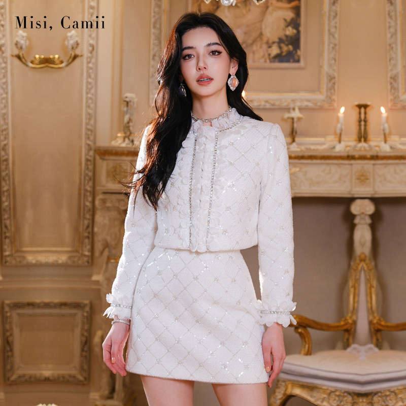 Misi.Camii钻条花边珠片绣短外套