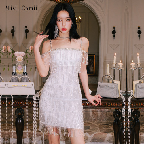 Misi.Camii吊带亮片流苏礼服裙