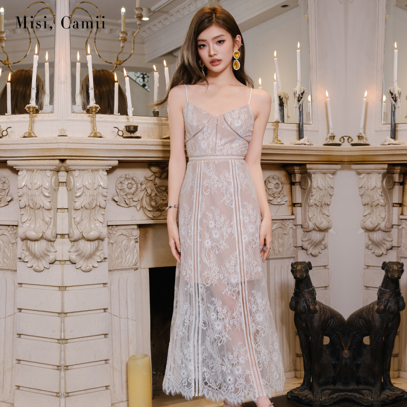Misi.Camii2025年春夏新款女装名媛风蕾丝吊带长裙小众时尚连衣裙