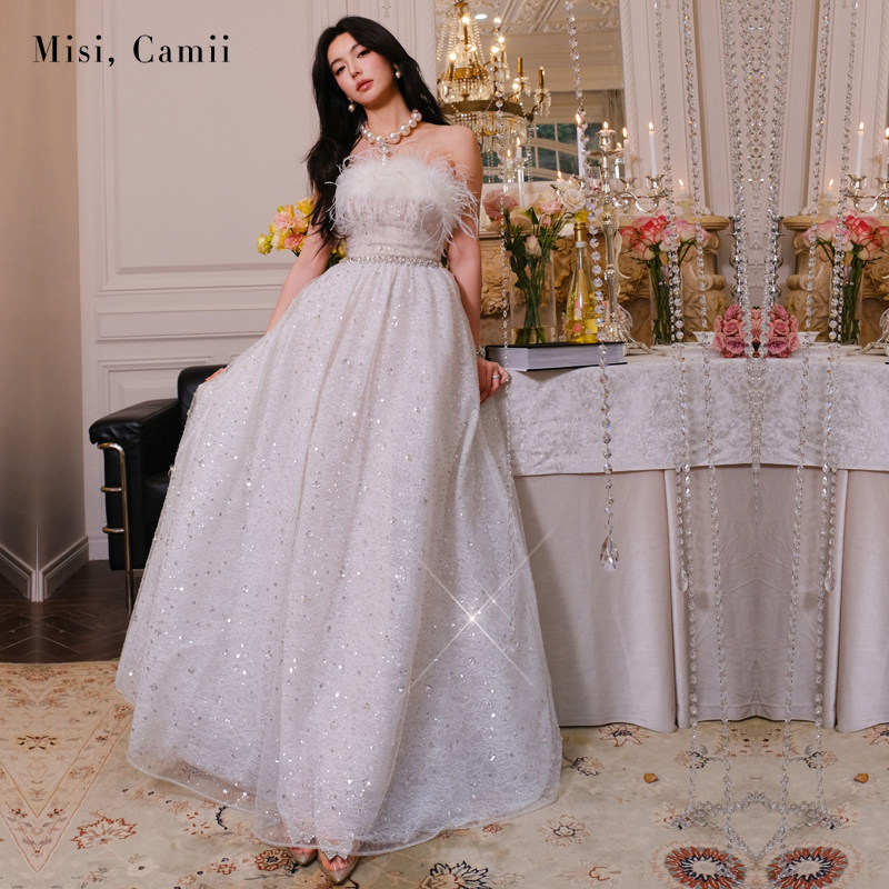 Misi.Camii羽毛钉珠蓬蓬大礼服裙