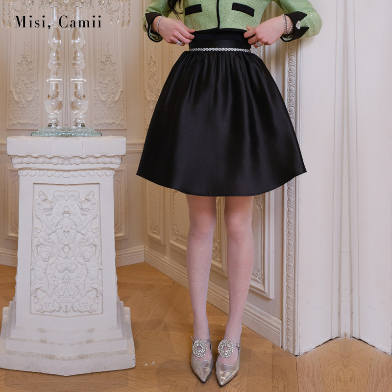 Misi.Camii2025早春新款女装钻条高腰蓬蓬半身裙时尚气质显瘦百搭