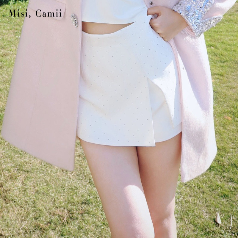 Misi.Camii高腰开衩烫钻A字裙裤