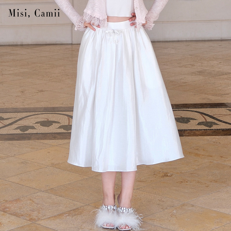 Misi.Camii2026早秋新款女装鎏光褶皱蝴蝶结长半身裙时尚穿搭百搭