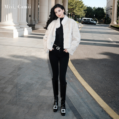 Misi.Camii扣饰立领环保毛短外套