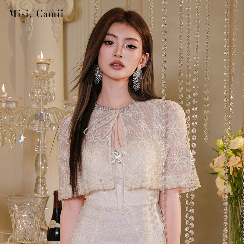Misi.Camii钻饰钉珠绣花蕾丝披肩