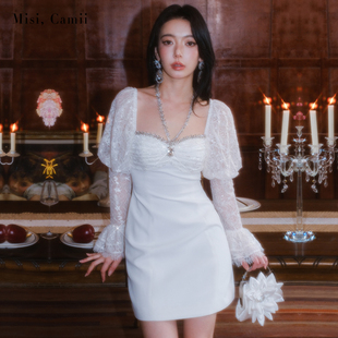 气质短裙 钻饰蕾丝拼接连衣裙名媛时尚 Misi.Camii2024早秋新款 女装